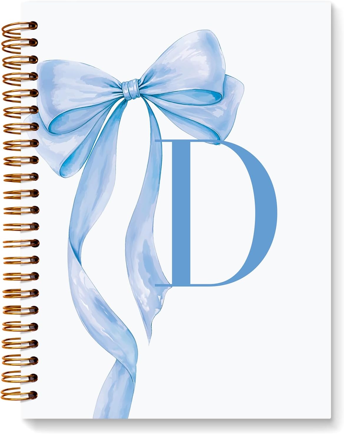 JXREQ Coquette Blue Bow Personalized Notebook, Initial Letter D Monogram Journal, Preppy Girly Ribbon Bow Journal, Monogrammed Gifts for Women, Aesthetic Spiral Notebook 5.5x8.3
