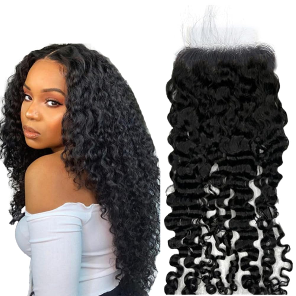 Skinlike Transparent Lace Closure Only, Burmese Curly Human Hair 5x5 Closure Pre Plucked Bleached Knots (Transparent 5X5 Lace Closure, 14inch)