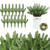 40 Stück Künstliche Tannenzweige, Realistische Weihnachten Kiefernzweigen Dekoration Set mit Metalldraht, Wiederverwendbar Tannennadeln für Adventskranz, Weihnachtsbaum, Tischdeko und Hausdekoration