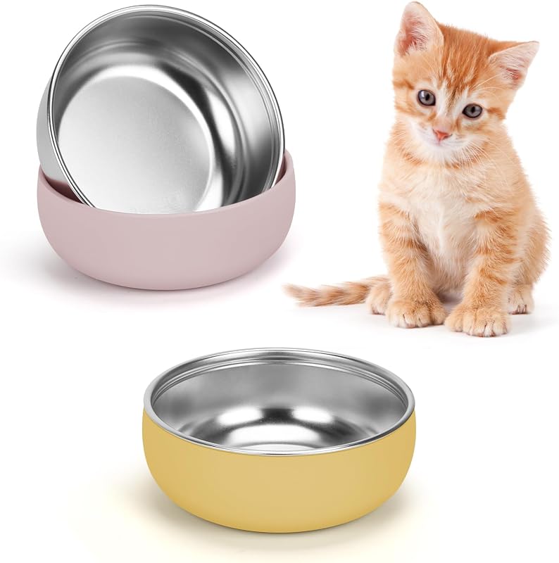 Potes para Gatos em Aço Inoxidável com Base de Silicone Antiderrapante YECERCAN, Kit com 2