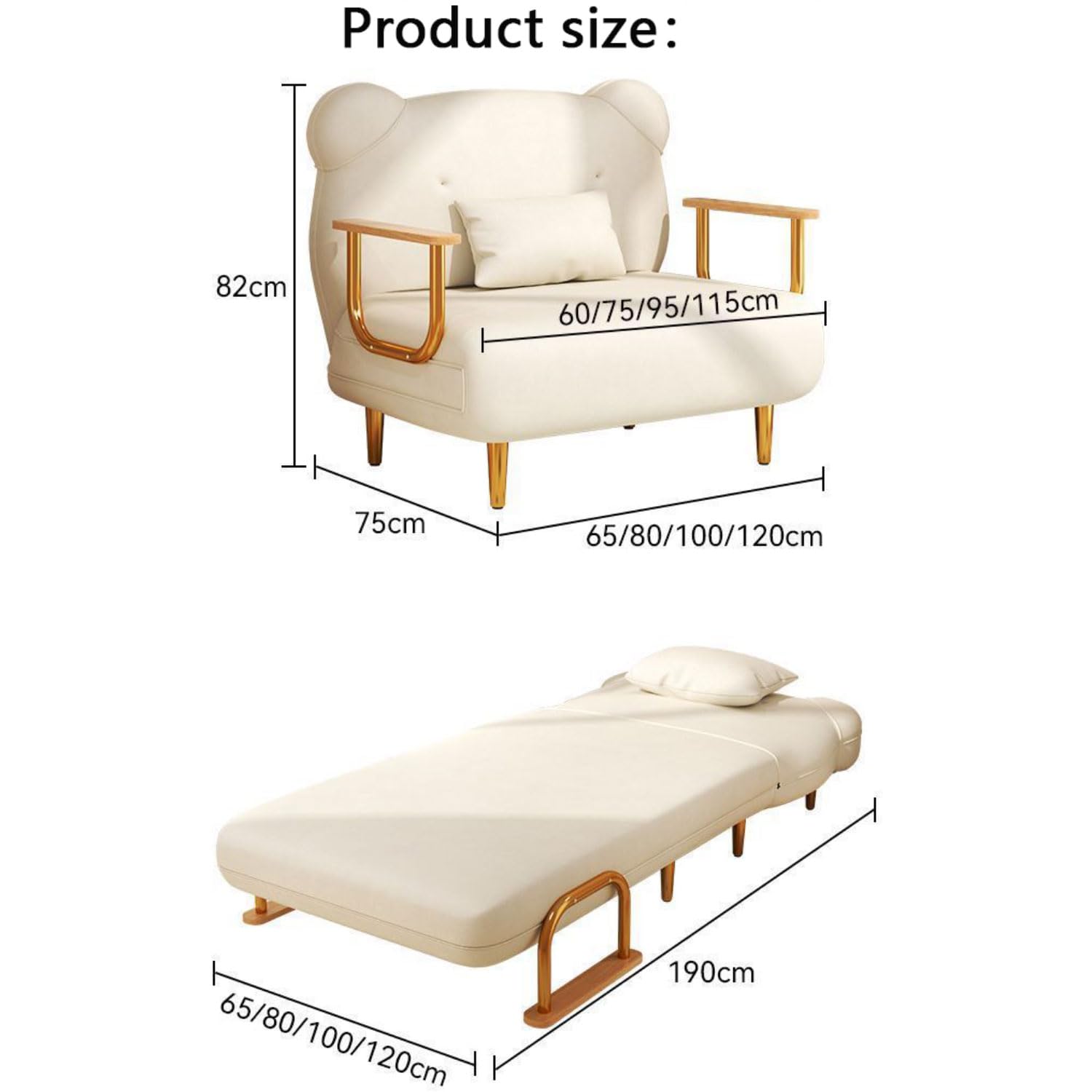 Składana rozkładana sofa 4 w 1, bez kości, kanapa z poduszką, składana, z podparciem oparcia, modułowa, futon, do salonu, sypialni, salonu (szara)