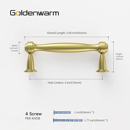 Miniatura 9 de goldenwarm 10 tiradores dorados de cajones de 5 pulgadas, manijas de gabinete doradas, herrajes de latón para cocina, manijas de cajón doradas