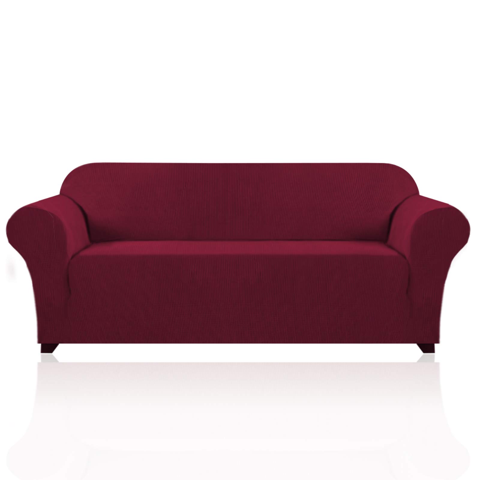 PrinceDeco Stretch Sofa Cover Slipcover Couch Covers for 3 Cushion Couch Furniture Protector Sofa Covers with Non Slip Elastic Bottom Dogs Pet Friendly Fitted(Sofa, Burgundy)