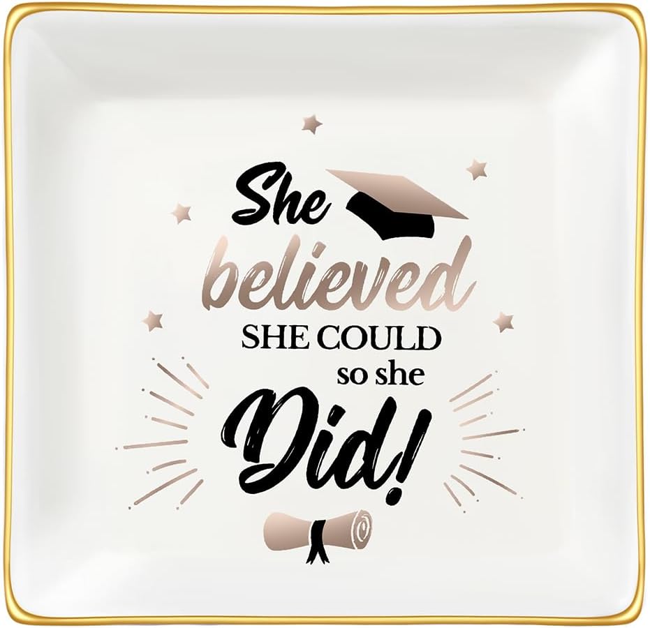 Graduation Gifts for Her, College Graduation Gifts,She Believed She Could So She Did Inspirational Jewerly Dish Tray Gifts for Women