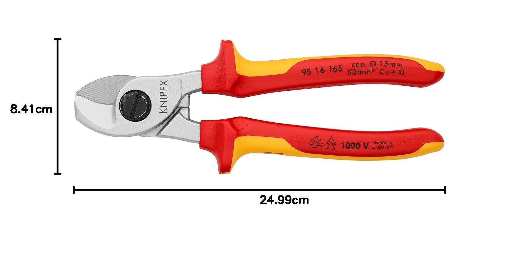 KNIPEX Nożyce do kabli w opakowaniu z zawieszką chromowany z wielokomponentowymi osłonkami, izolowane wg VDE 165 mm, 95 16 165 SB