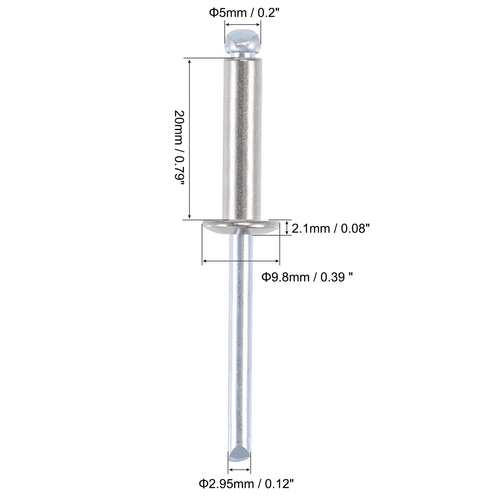 TA-VIGOR 25pcs 5mm x 20mm Blind Rivets, 304 Stainless Steel Pop Rivets with Flat Head - Image 2