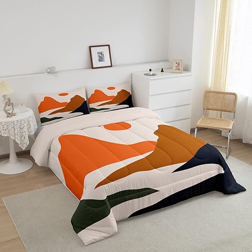 Miniatura 2 de Erosebridal Juego de edredón de estilo japonés, juego de ropa de cama bohemio vintage de paisaje de montaña para mujeres y hombres, juego de edredón