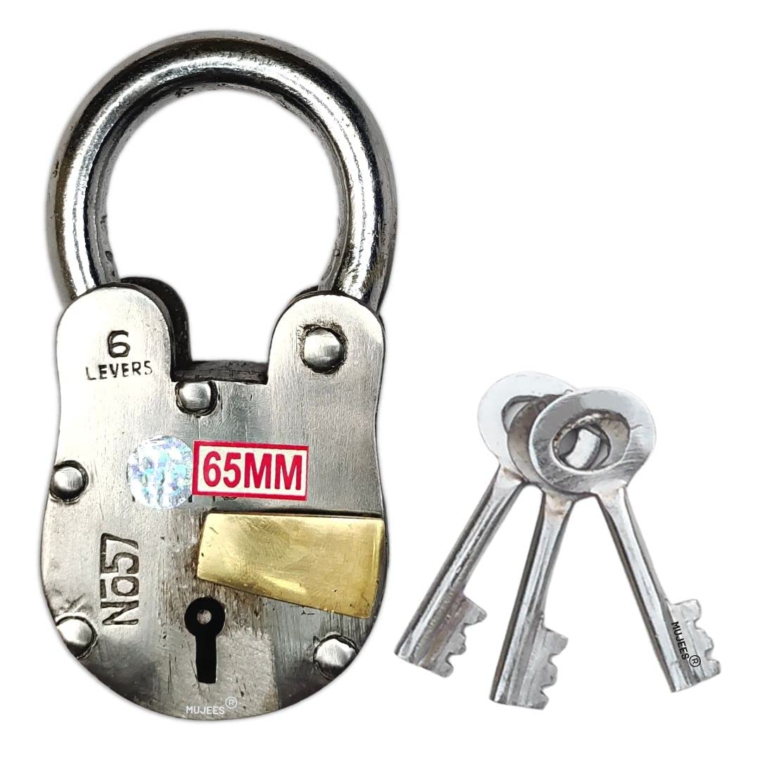 Mujees Gate Locks for Main Gate 65mm 6 Brass Lever Wide Long Shackle,Made of Wrought Iron, Suitable for All Type of Iron or Steel Gates, Grill, Shutter, Wooden Door (65mm | 6Lever) (B0BRCNCFMS) Amazon Price History, Amazon Price Tracker