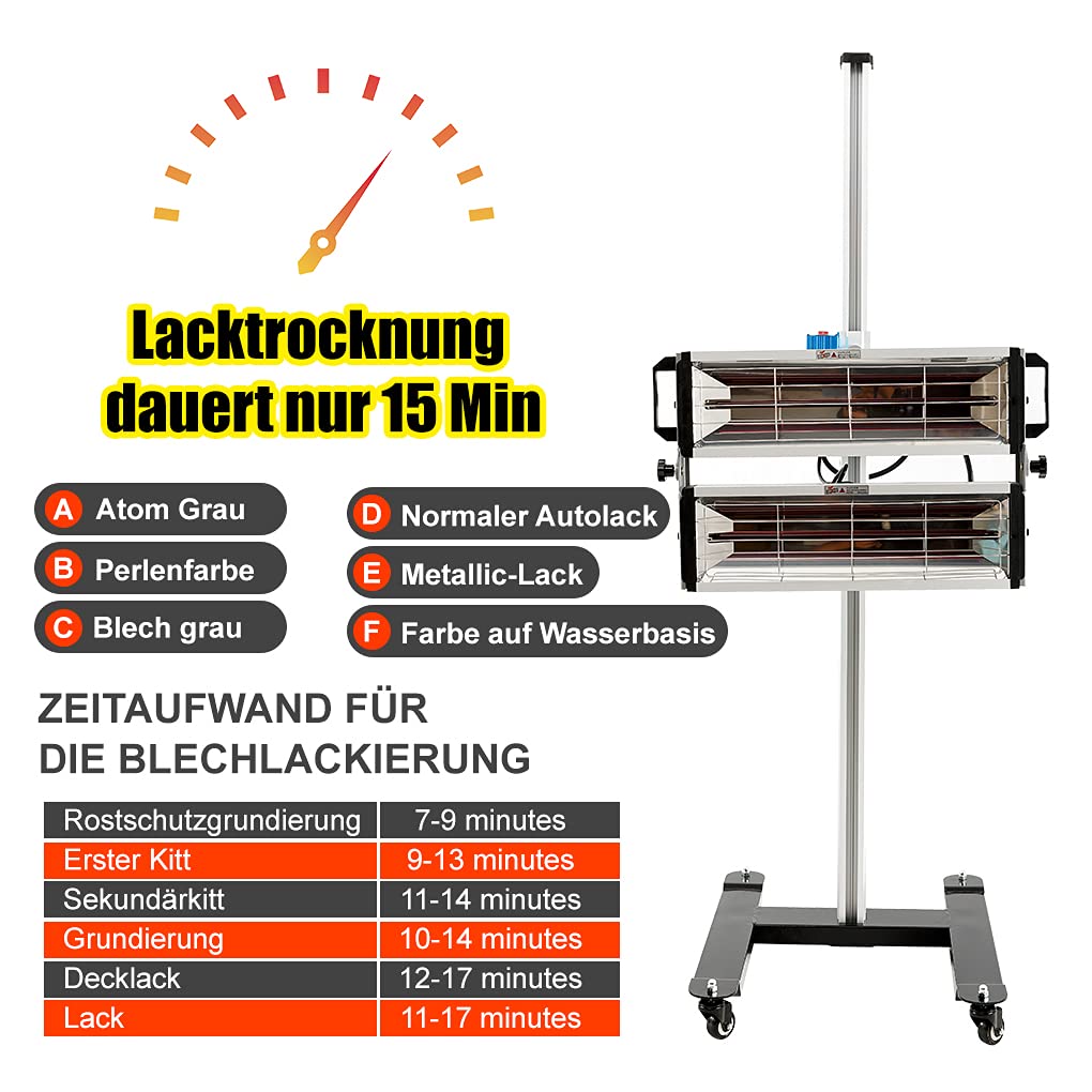 Lampada Infrarossi Carrozzeria DATOUBOSS 2000W Lampada Infrarossi Per Carrozzeria Palmare(40–200 °C Lampada Infrarossi 2000w Essiccazione Vernice Auto - 5