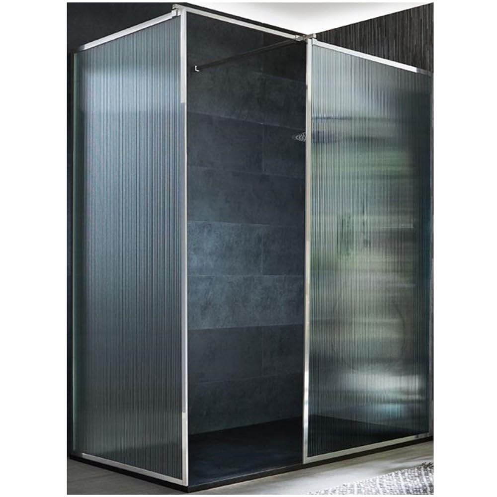 Milano Graphite Florence Chrome Corner Fluted Glass Framed Shower Enclosure Tray - 1500Mm X 800Mm