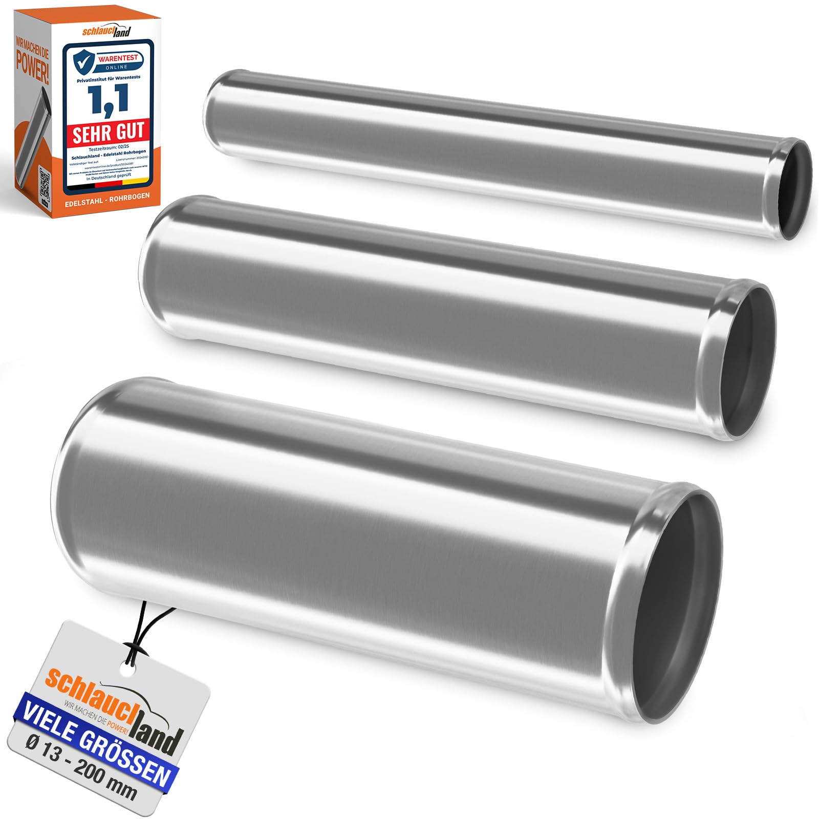 2 Stück | 30cm Edelstahl-Rohr AD-Ø 60mm poliert & gebördelt V2A 1.4301 INOX rostfrei | AUSWAHL 1-10 Stück & 13-200 mm Durchmesser | Edelstahl Rohr Motor KFZ Kühler Druckluft BIS 800°C| PREMIUM