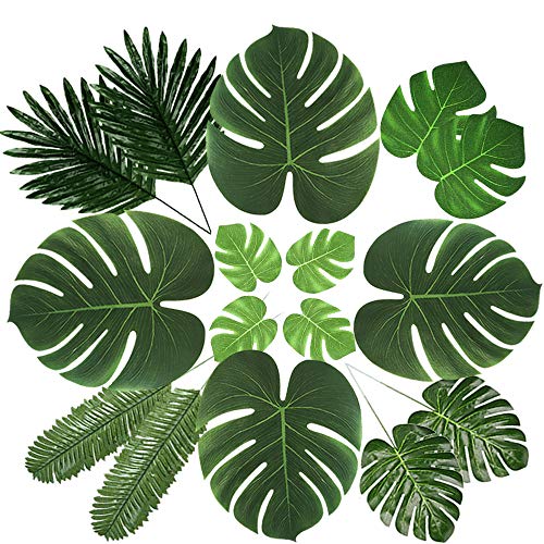 72 Pcs 6 Kinds Palm Leaves Artificial Tropical Plant Faux Leaves Safari Leaves Faux Monstera Leaves Hawaiian Luau Party Suppliers Decorations,Tiki Aloha Jungle Beach Birthday Table Leave Decorations
