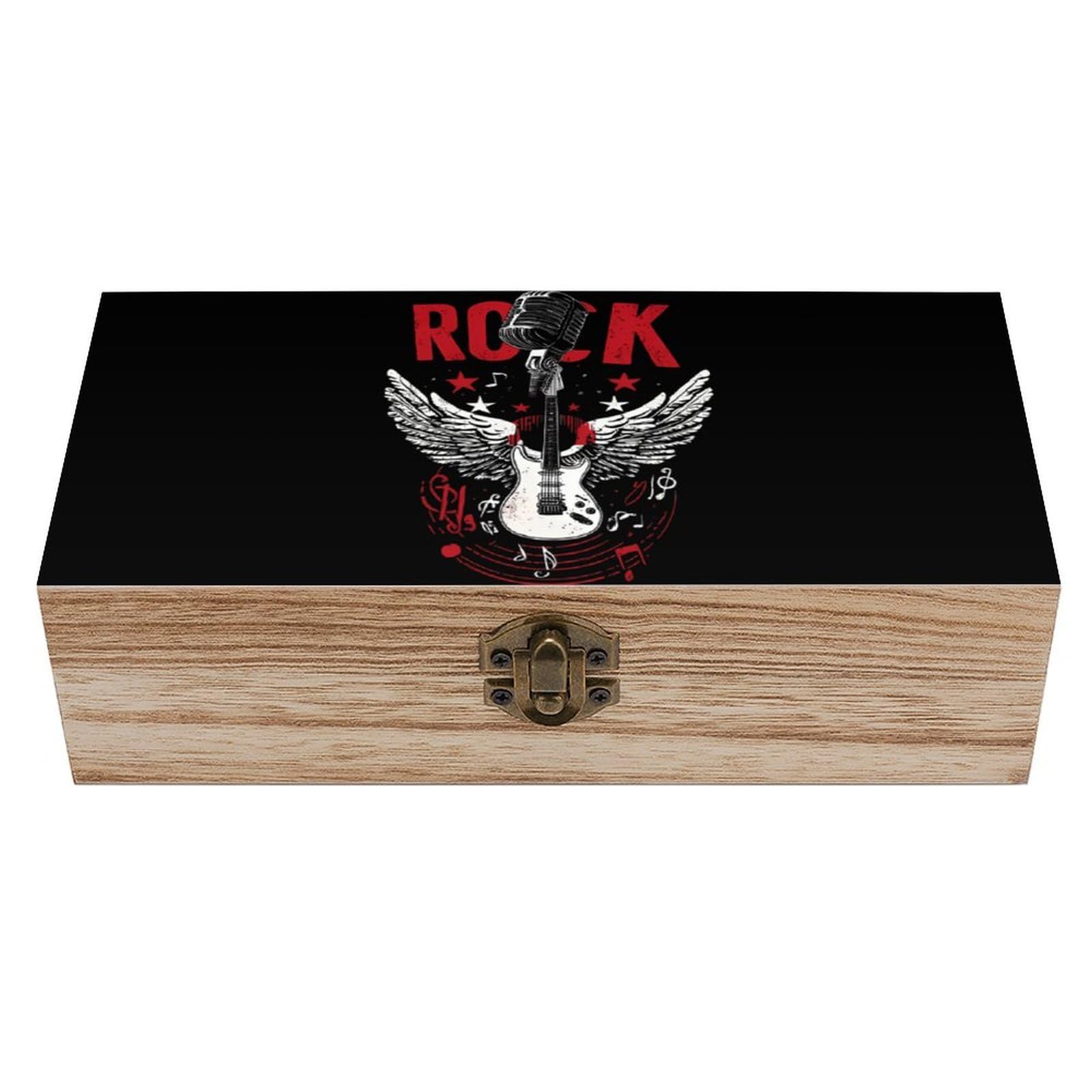 CGSBNGHA Rocks-Music Guitar Wooden Storage Boxes with Lid Memory Box Decorative Organiser for Office And Home