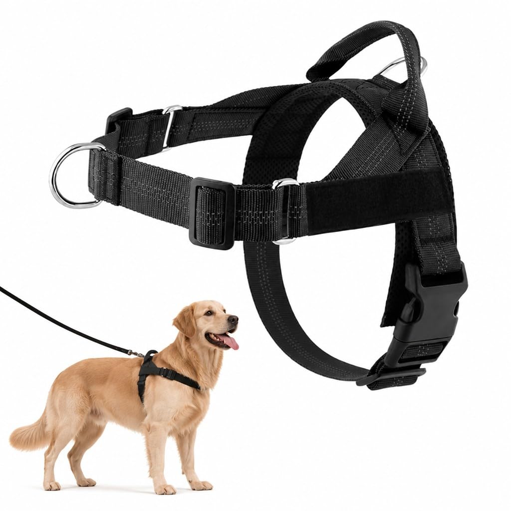 ParoPet No Pull Dog Harness for Medium and Large Breeds, Adjustable Reflective Pet Vest with Front and Back Lead Clips, Breathable Padding and Control Handle, for Walking Training Hiking (M)