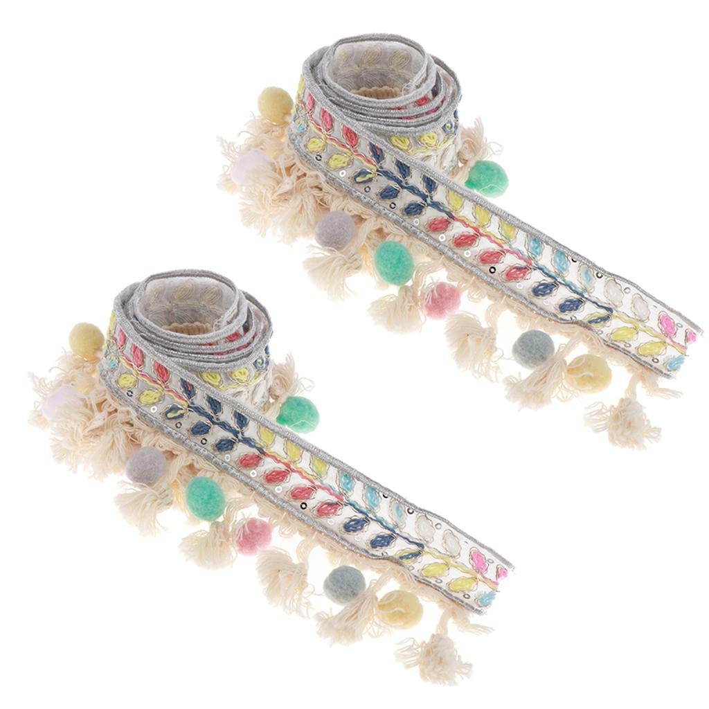 Borla de pompones con encaje de tela bordada de 2 yardas para vestidos y hogar