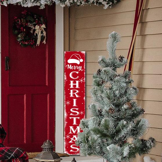 Weihnachts-Banner Für Draußen – 180x30,5 Cm, Rot-schwarz Kariert, Mit Merry Christmas Schriftzug, Für Tür & Veranda