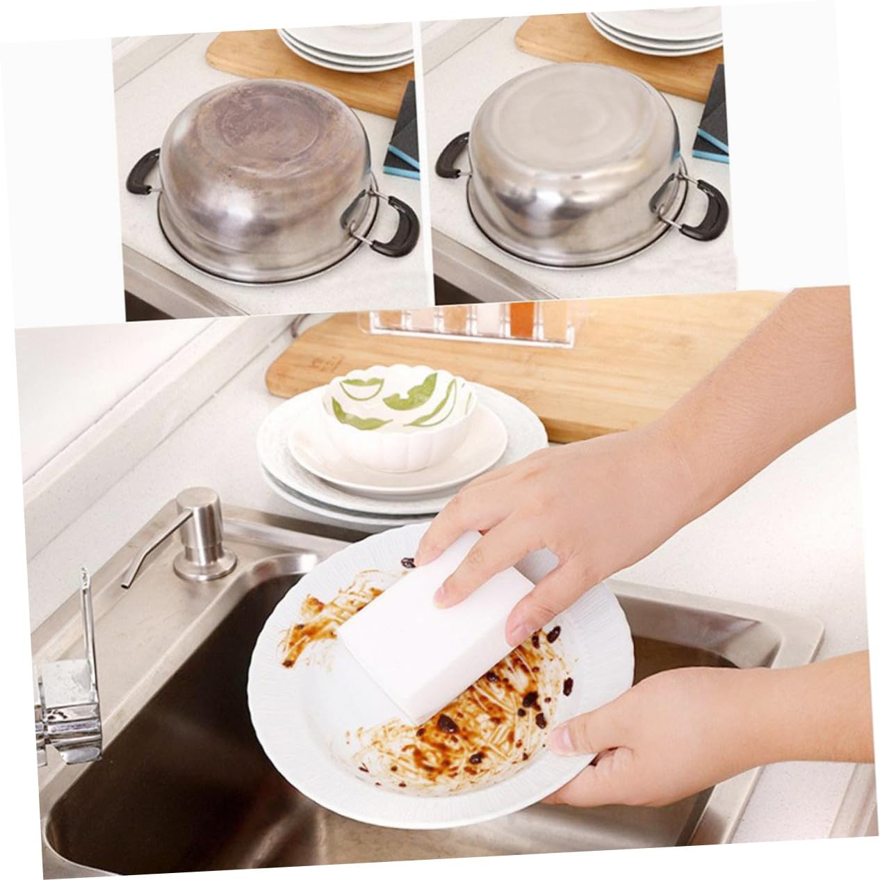 20 pièces Éponge Nettoyante Nano Blanche Accessoire Cuisine Salle de Bain Multi-Usage Détachant pour Vaisselle et Surfaces