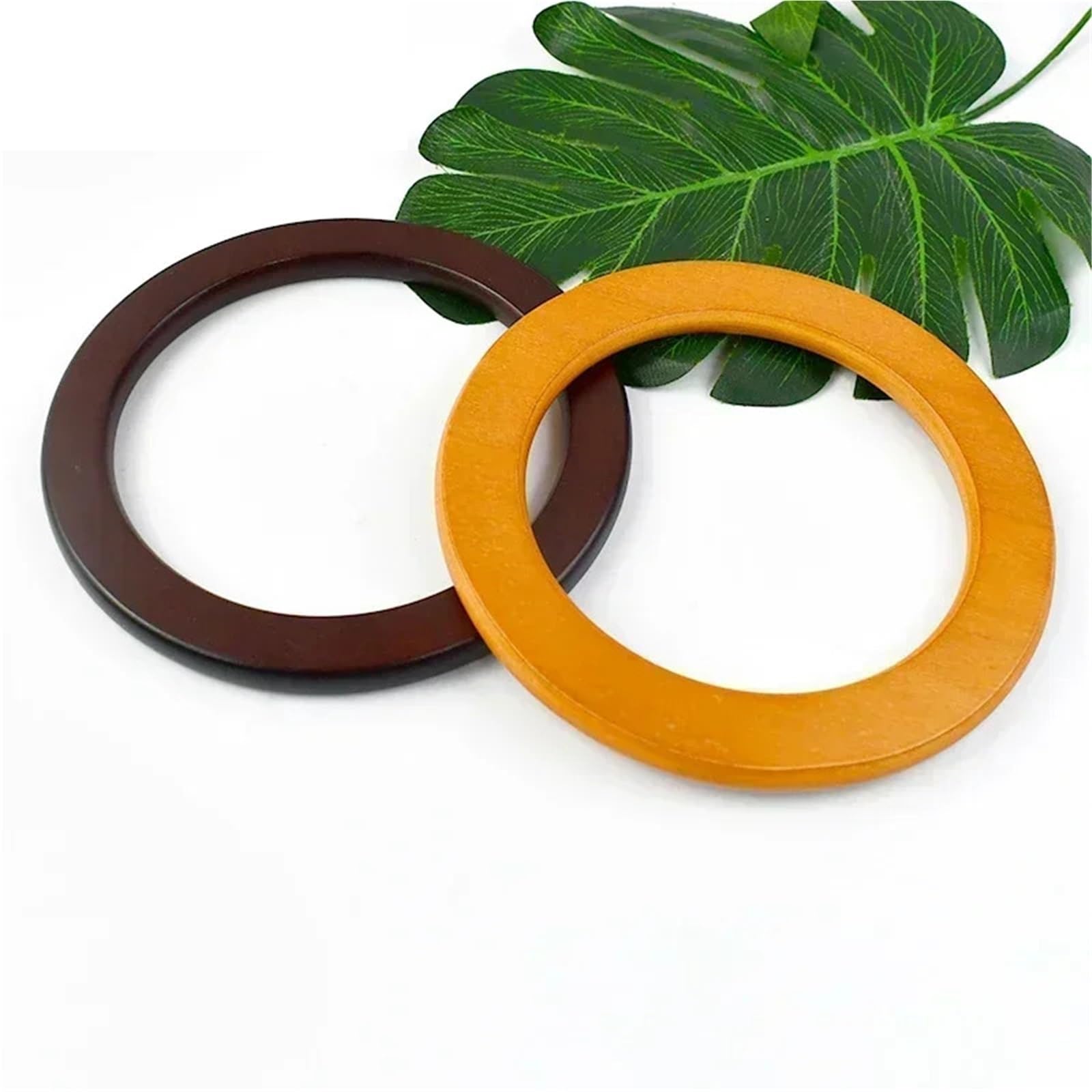 4 Uds. Bolsas redondas de madera con mango, asas anillo redondo, marco bolso, soportes costura DIY, accesorios for bolsas Para Bolsos Mano(LightBrown-13.5cm)