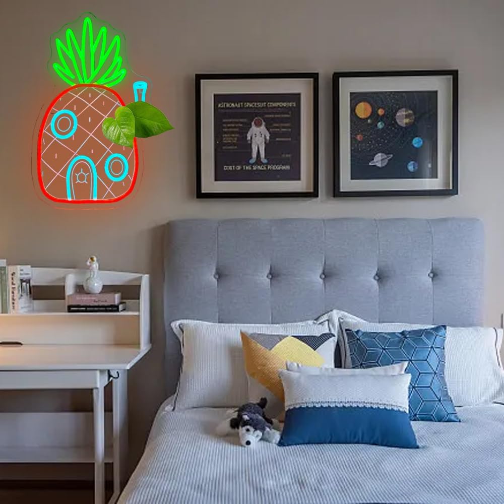 Pineapple House Neon Sign for Wall Decor Under Sea Pineapple Led Neon Light Sign for Room Cartoon Ocean World Sign for Bedroom Bathroom Decor Gift for Boys Girls Teens Adults(N007) image 4
