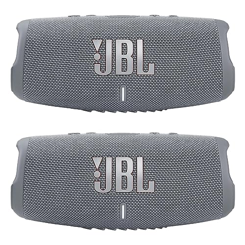 JBL Charge 5 - Waterproof Portable Bluetooth Speaker - Gray/Gray (Pair)