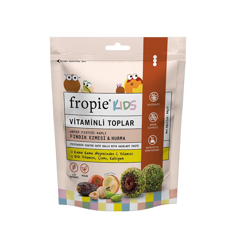 Fropie Kids Vitamin Topları - Antep Fıstığı Kaplı & Fındık Ezmeli 80 gr