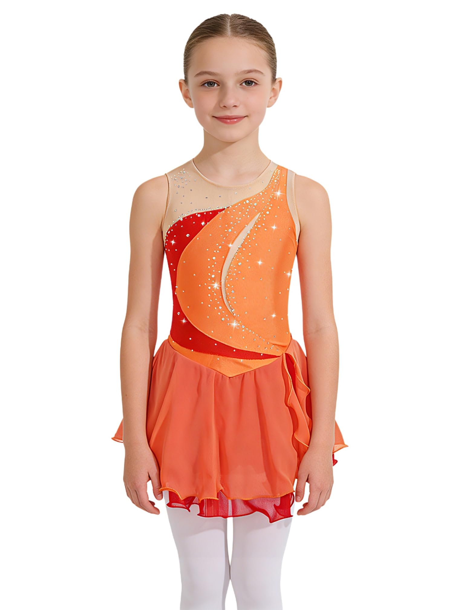 iiniim Vestido de Patinaje sobre Hielo para Niñas Vestido Danza Ballet | Maillot sin Mangas con Falda Malla de Gimnasia Ritmica Brillantes Vestido de Bailarina Ballet