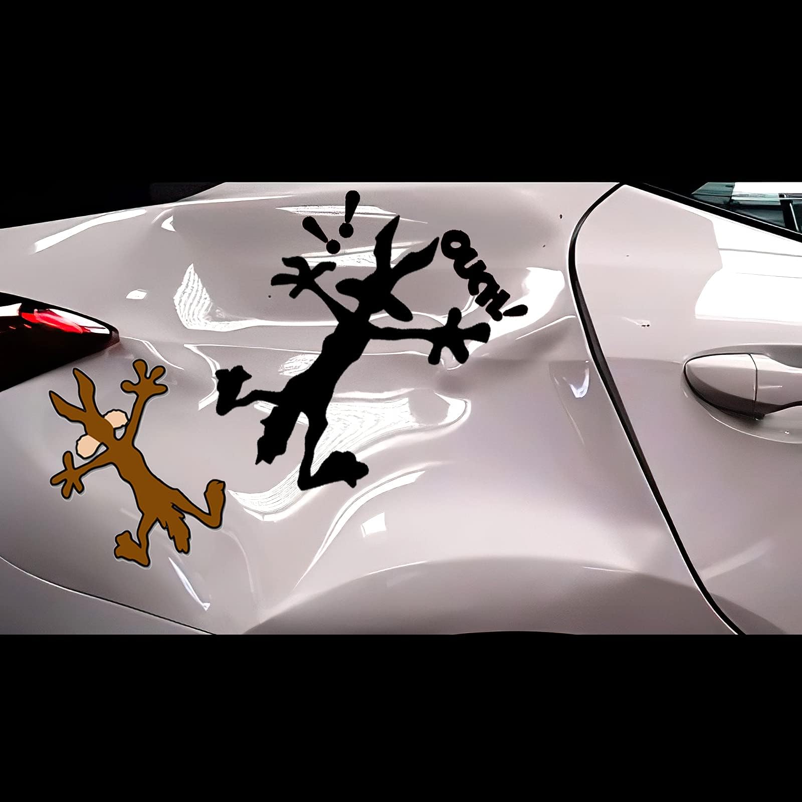 NIUBIPRO 2 Pcs 9.8" 5.9" Reflective Dent Fix Car Decal, Cartoon Coyote Splat Hitting Wall Door Cars Laptop Truck Bumper Window Decal Bandaid Sticker