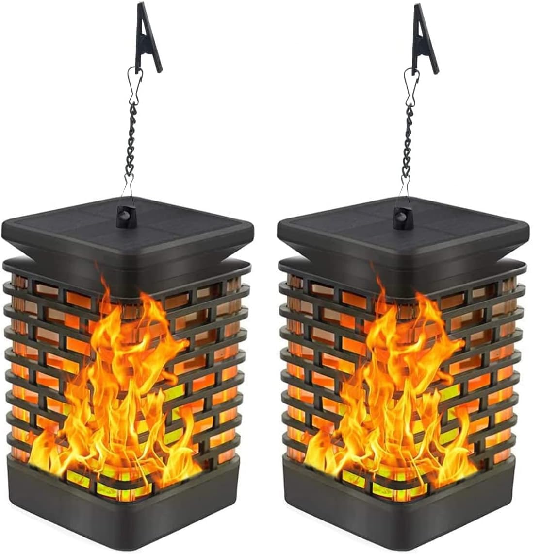 Solar Lantern Lights Outdoor, Solar Flame Lights Outdoor, Permanent On All Night, Waterproof Solar Lantern Outdoor Hanging Lanterns for Patio Garden Deck Yard, Front Door, Backyard, 2 Pack (Yellow)