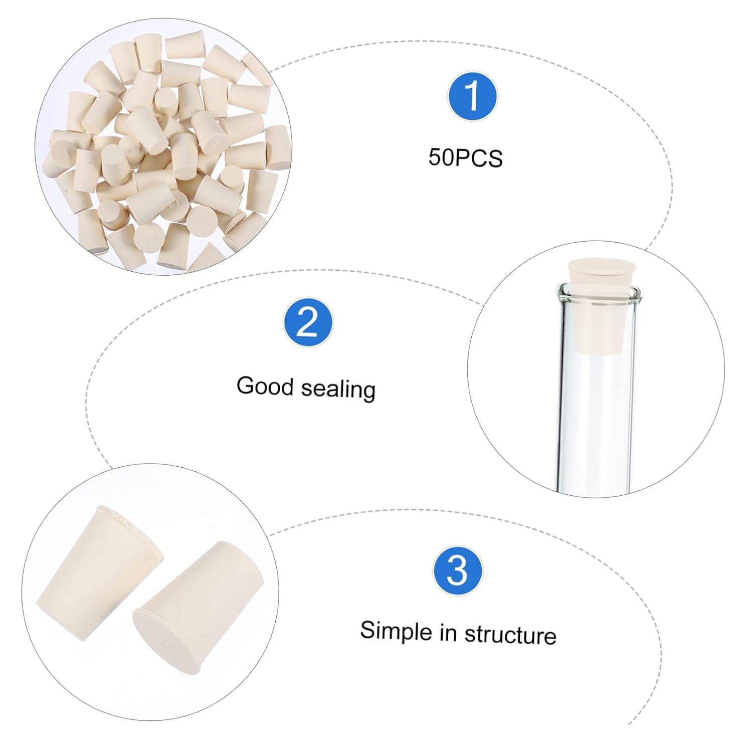 CHILDWEET 50pcs Tapered Flask Sealing Plug White Tapered Lab Seal Tube Stopper Cap Laboratory Rubber Stoppers