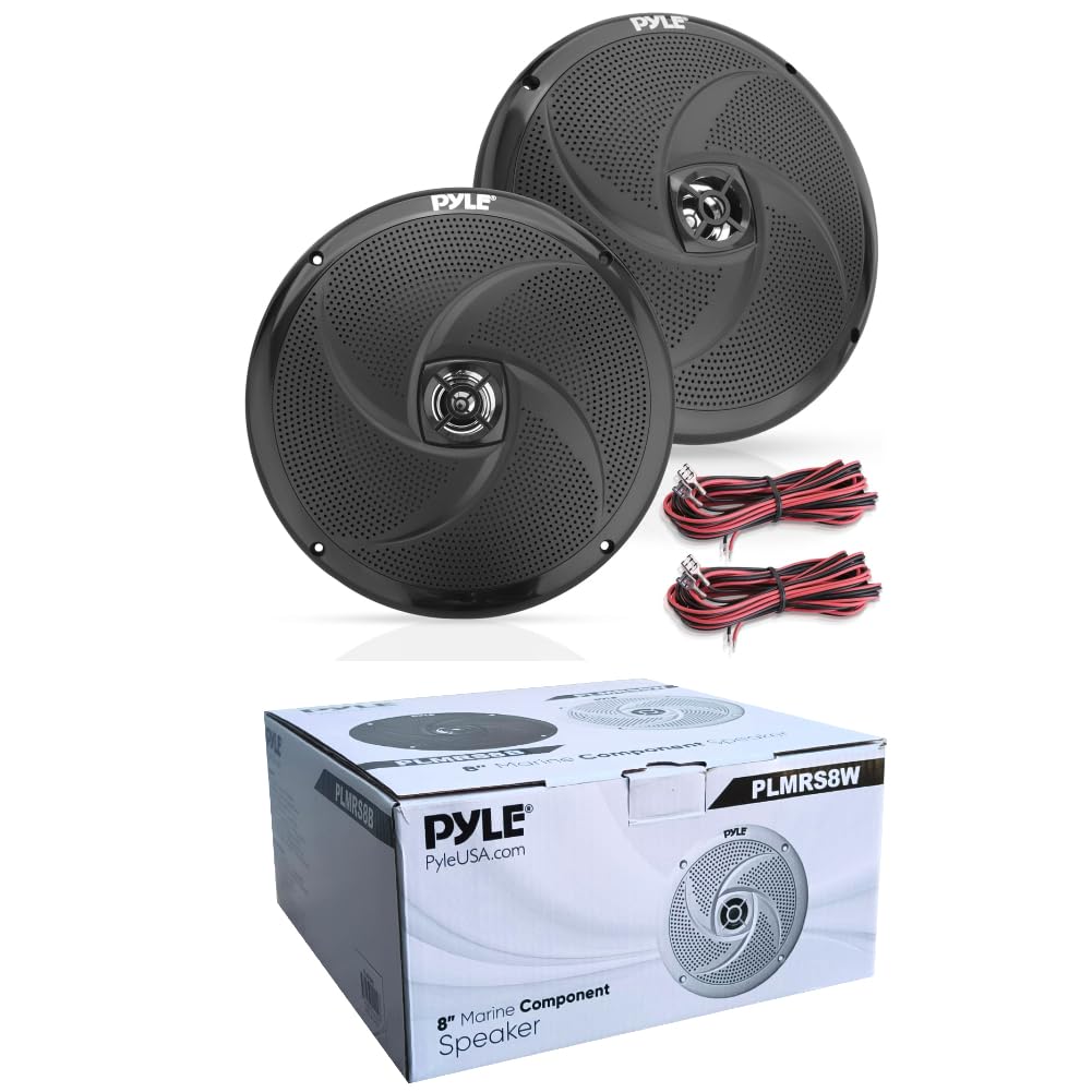 2 PLMRS8B Altavoces Marinos fullrange, 2 vías, 8" 23,9 cm 239 mm, 160 vatios RMS, 320 vatios máx., 4 ohmios, Resistentes al Agua, para embarcaciones, Color Negro, par + Cables Gratis