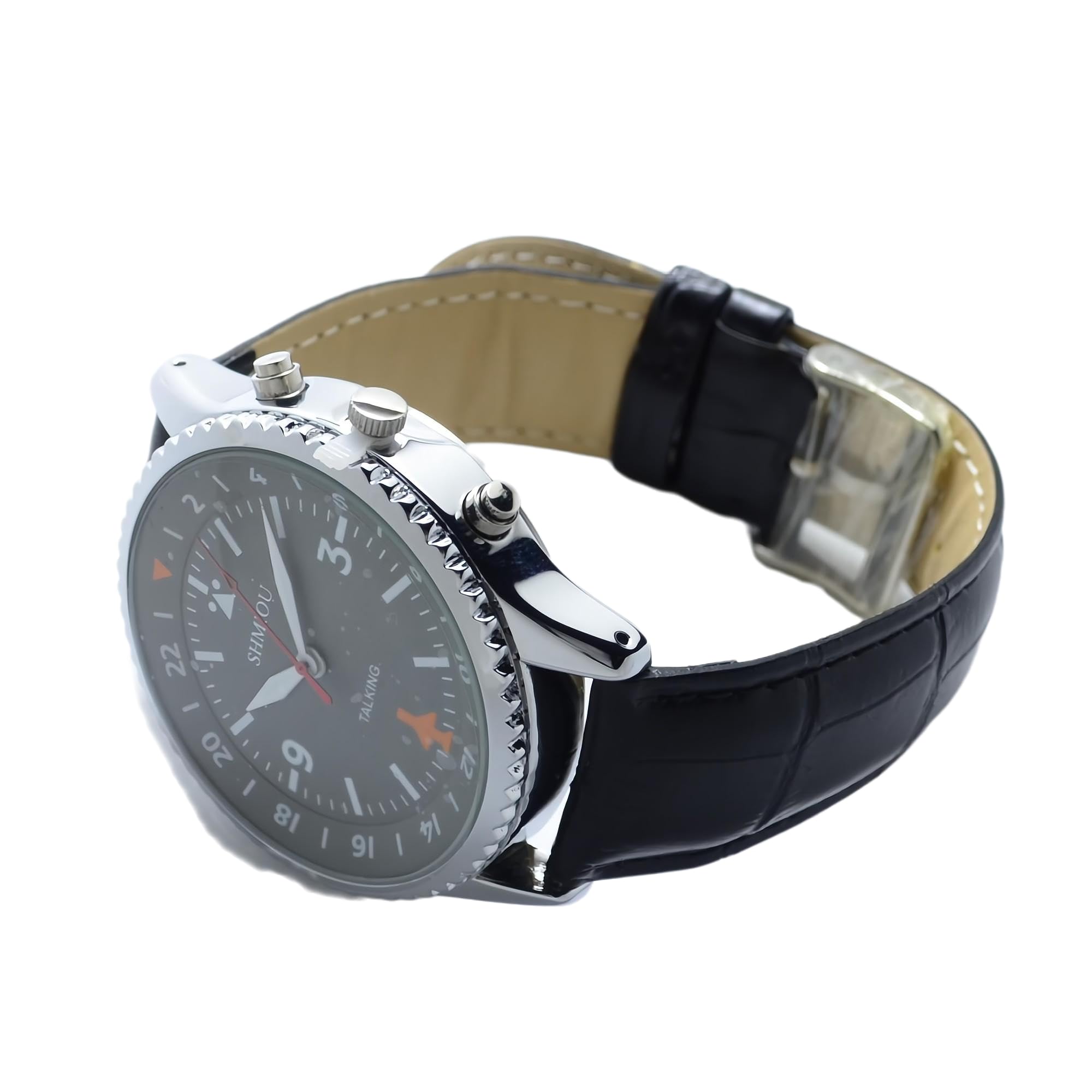 Orologio parlante per anziani ciechi ipovedenti Bracciale in pelle nera XM-IT-230601