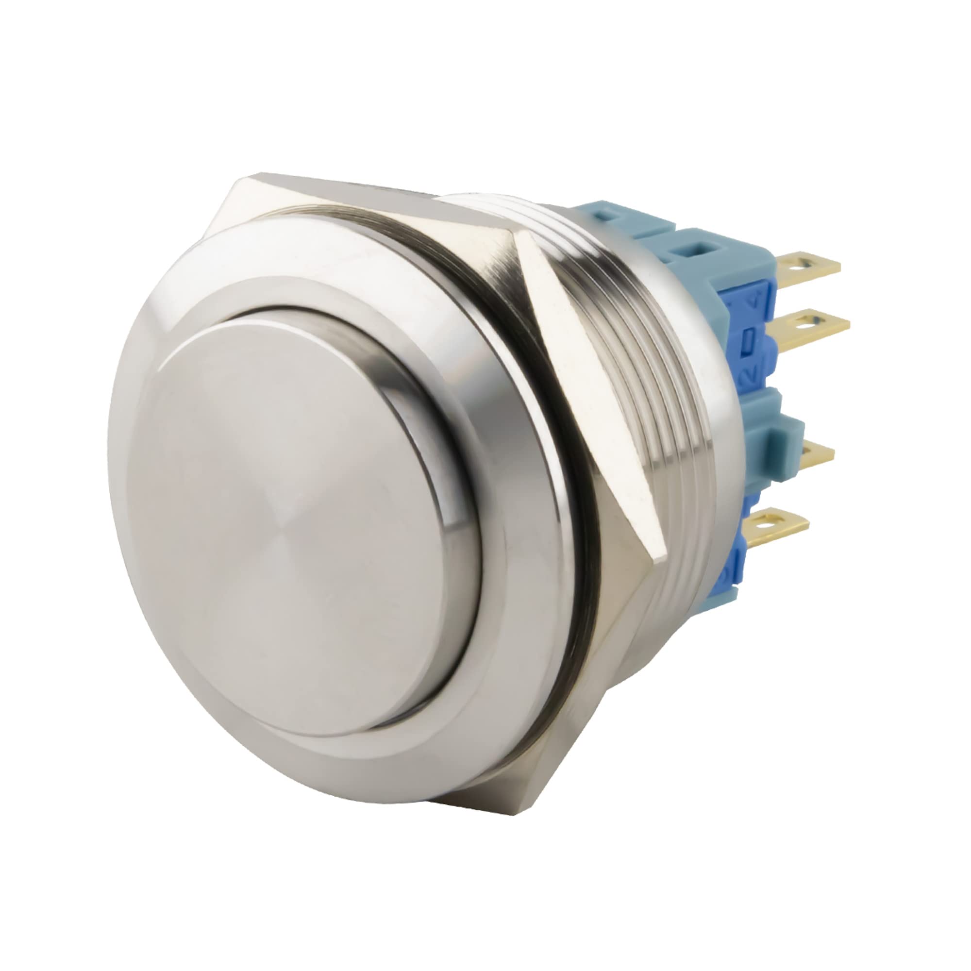SeKi 19023 Stainless Steel Push Button Diameter 25 mm Touch Button Protruding Head Shape Soldering Eyelets/Flat Connector 0.5 x 2.8 Connection Bell Push Button