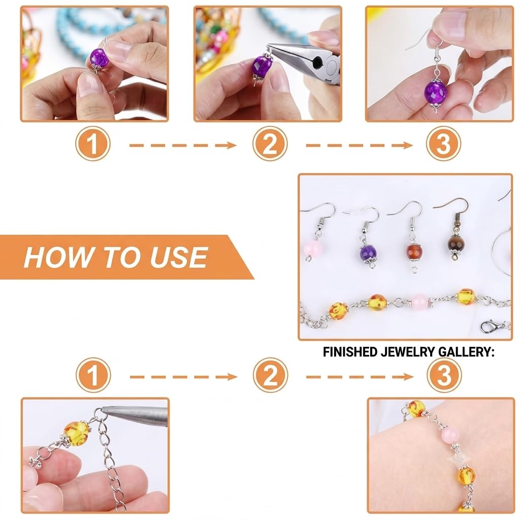 Beadsnfashion Metal Findings Kit, Jewellery Making Metal Findings Kit with Ribbon Clamp Crimps with Loop Head Pins Ribbon Ends for Jewellery Making and Crafts Work 3