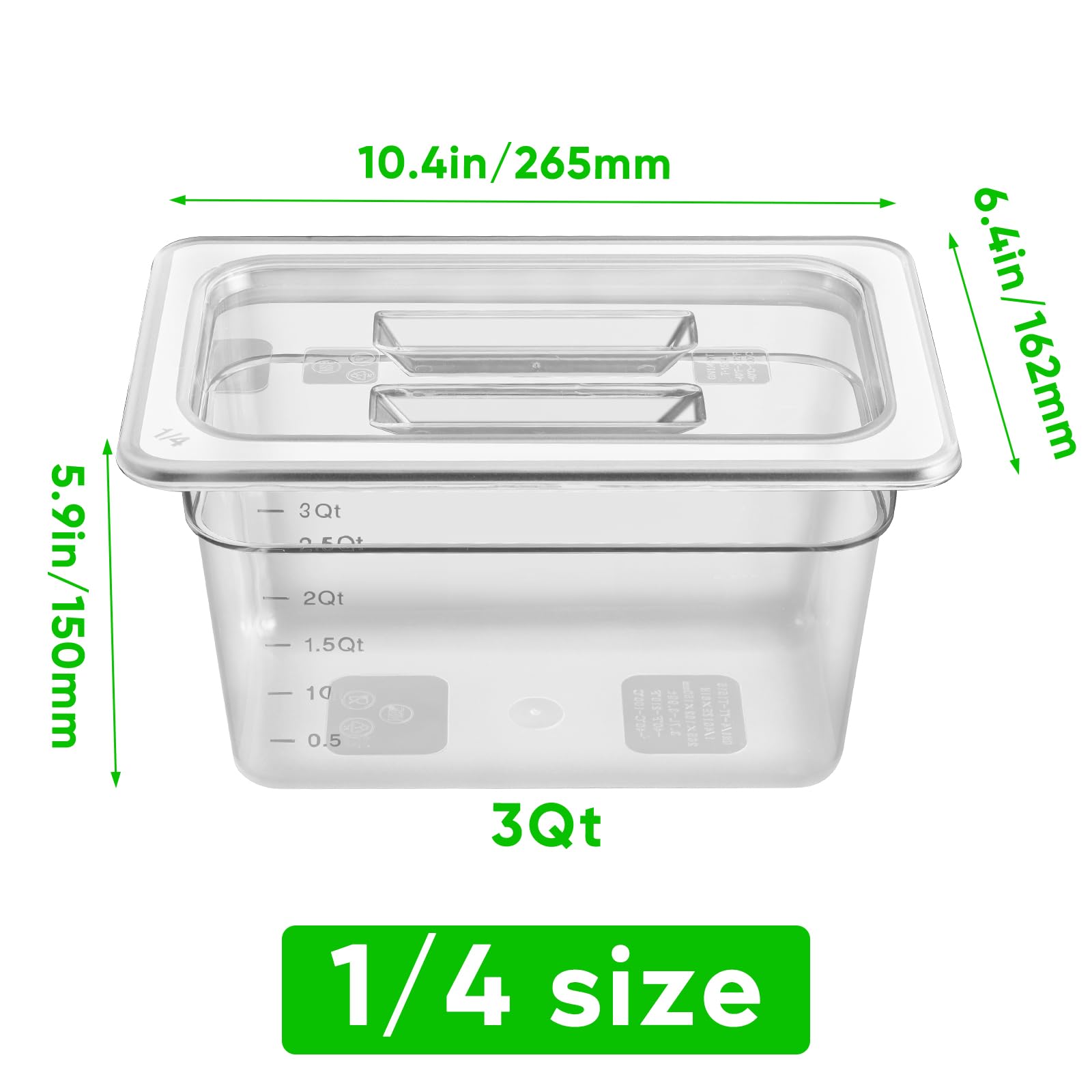 Paquete de 6 sartenes transparentes de 1/4 de 6 pulgadas de profundidad con tapas, sartenes comerciales de policarbonato transparente para almacenamiento de alimentos, sartén de plástico apilable con