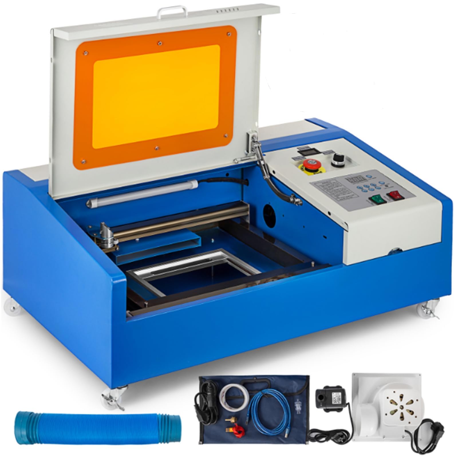 40W Machine de Gravure Laser CO2 Laser Graveuse Laser engraving Machine précision USB Outils de Gravure Zone de travail 300x200mm 220V Europlug Pour Bois/Papier/Plastique/Cuir/Cristal (Bleu/Blanc)