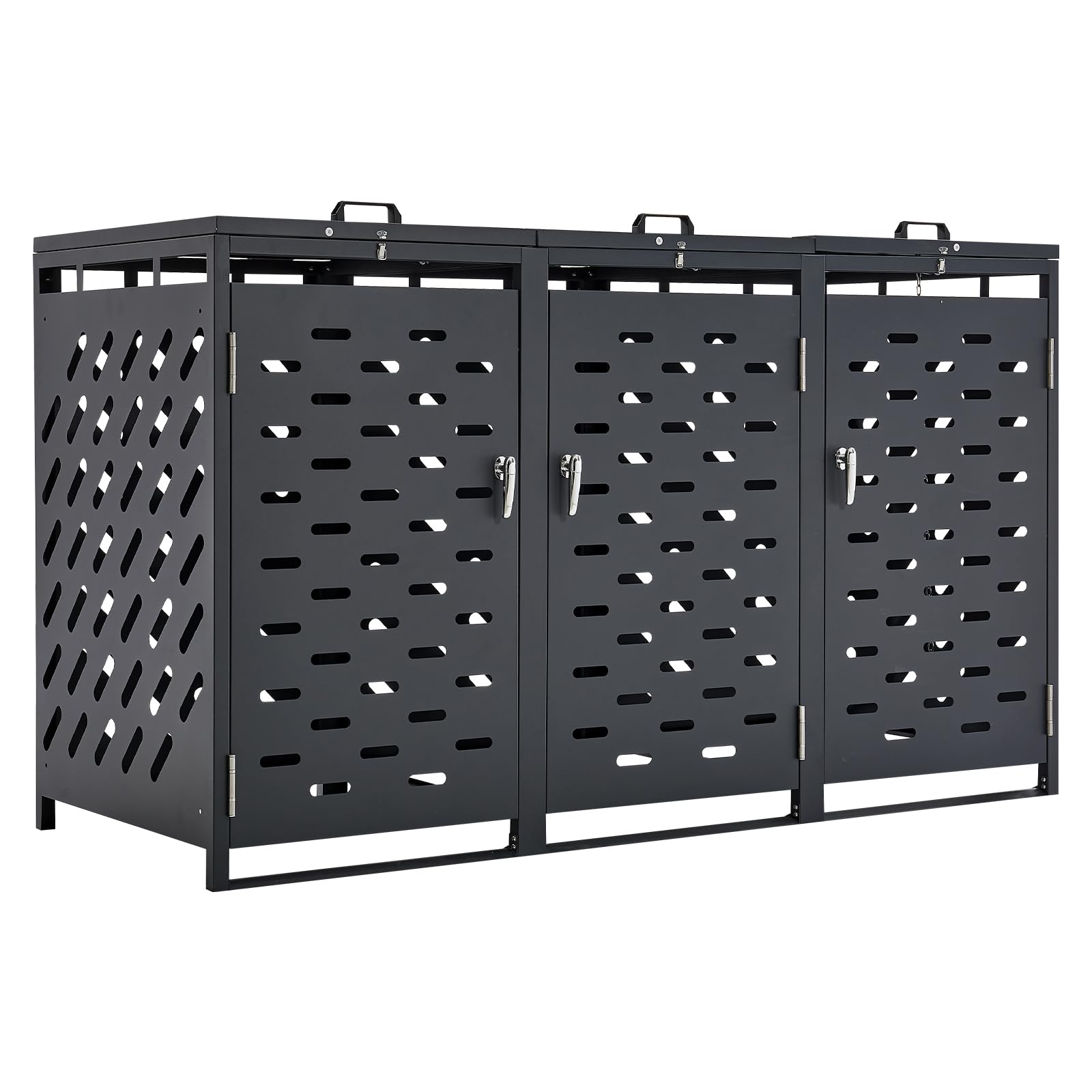 VEVOR Mülltonnenbox, 3 x 240L Mülltonnenhaus, Mülltonnenverkleidung, Mülltonnenverkleidung, abschließbarer Mülltonnen-Aufbewahrungsschuppen, für Mülltonne, Garten, Hinterhof und Terrasse