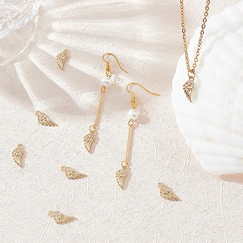 Beebeecraft 1 Box 10Pcs Angel Wing Charms 14K Gold Plated Feathers Charm Pendant with Clear Cubic Zirconia for DIY Bracelet Necklace4