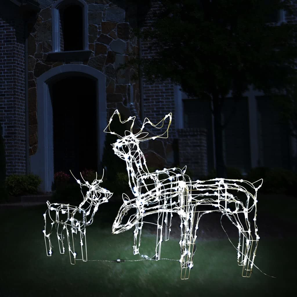 vidaXL Christmas Reindeers 3 Pcs, Christmas Lighting Display with 229 LEDs, Xmas Decoration for Indoor Outdoor, Holiday Ornament, Cold White