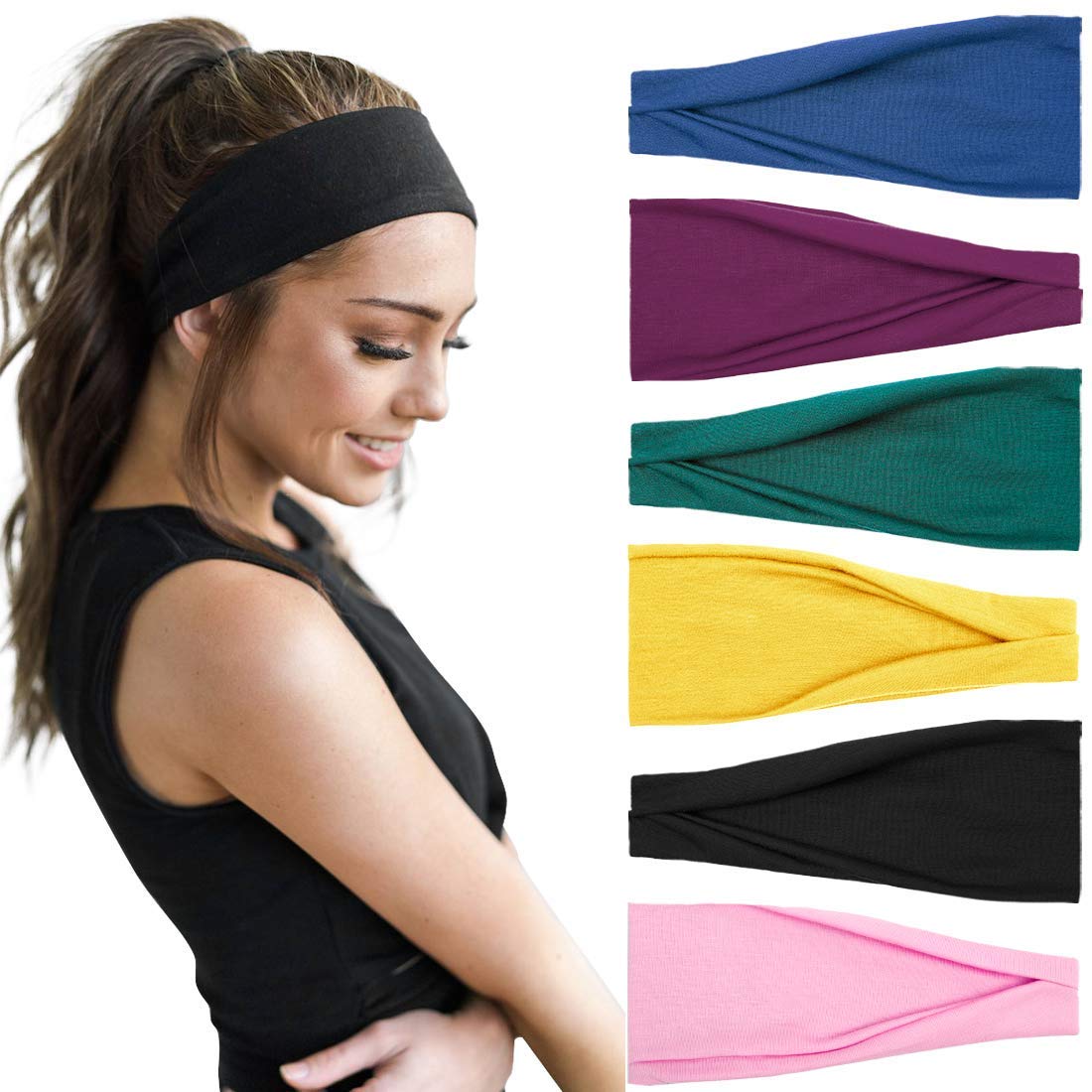 Lot De 6 Bandeaux Larges Bohème Pour Femme - Sport, Yoga, Quotidien - Polyester/élasthanne, Multi-couleurs - 7