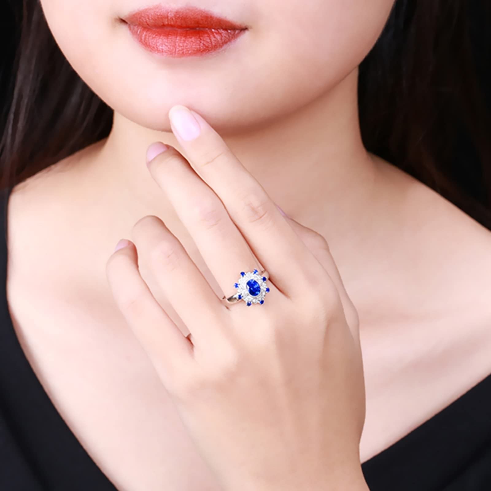 AMDXD Verlobungsring Weiß Gold 18 Karat Au750 Frauen, Saphir Hochzeitsring Blau, Blumen Pärchen Ringe Weiß Gold 750 mit Diamant Echtgold Schmuck
