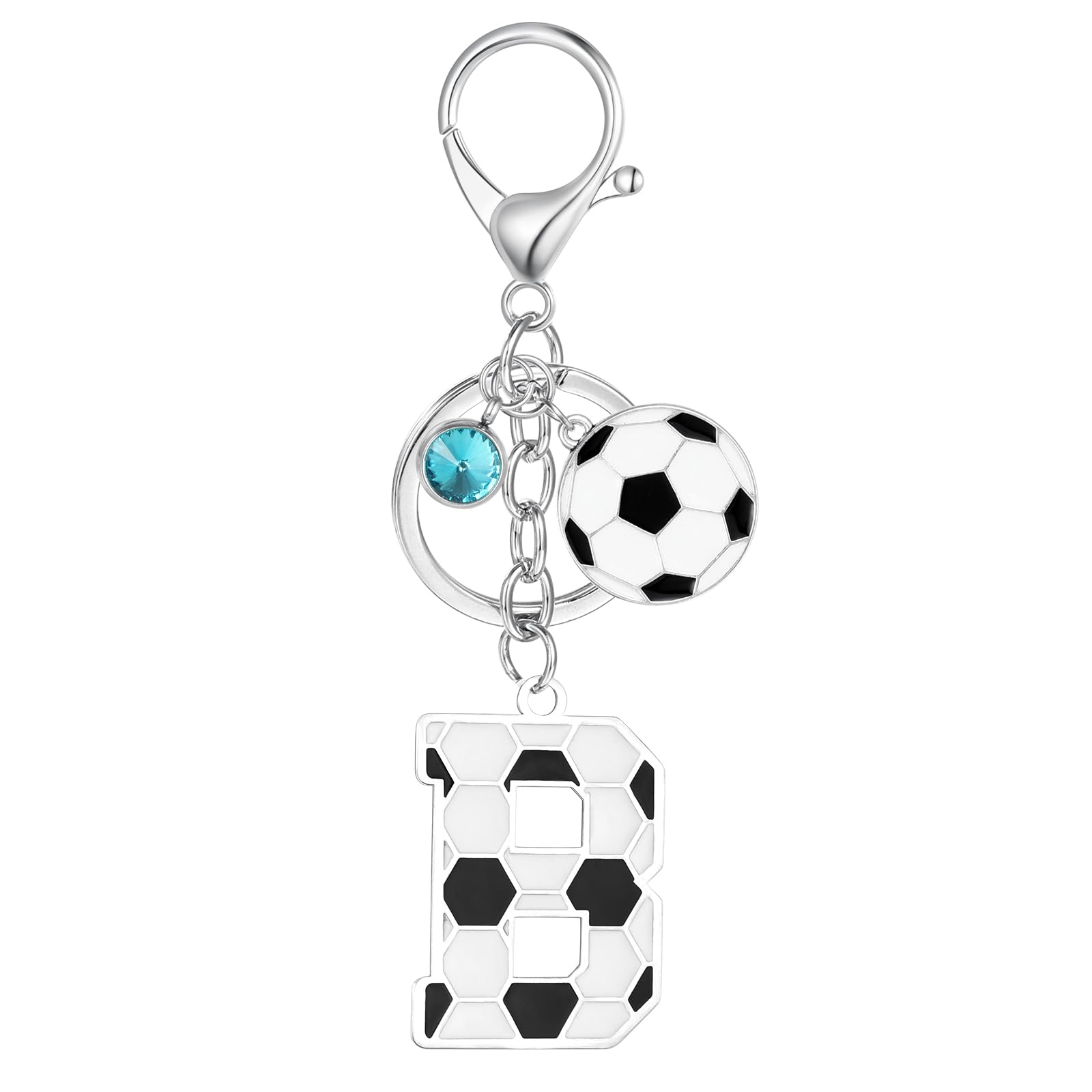 MWOOT Football Alphabet Initial Letter Keychain, Soccer Design Name Keyring with Rhinestone Football Pendant for Boys Girls, Soccer Lovers Keyring Gifts for Door Car Key Backpack Decor(B)