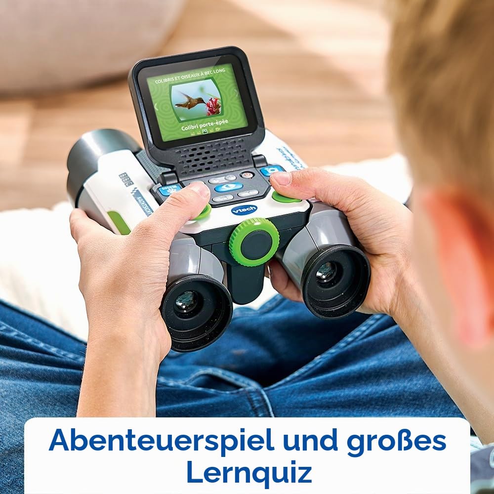 VTech Genius XL Interaktives Video-Fernglas für Kinder, 10 x 21 cm, mit Farbdisplay, Fotos und Videos der BBC, wissenschaftliches Lernspielzeug, Geschenk für Kinder ab 5 Jahren – Inhalt auf
