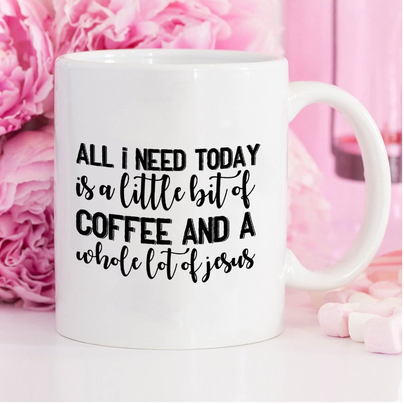 Divertente tazza da caffè in ceramica con scritta in lingua inglese All I Need Today is A Little Bit of Coffee and A Whole Lot of Jesus, tazza da caffè da 325