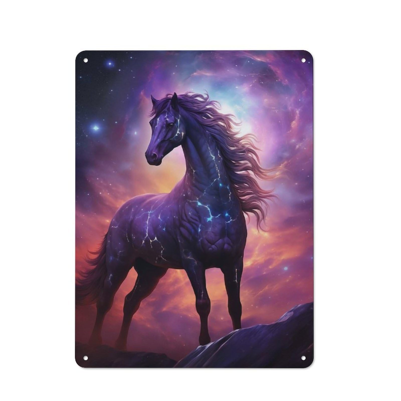 Space Horse Animal Retro Metal Wall Decor 40x30cm, Retro Metal Sign for Garage, Hobby Room, Office Or Man Cave