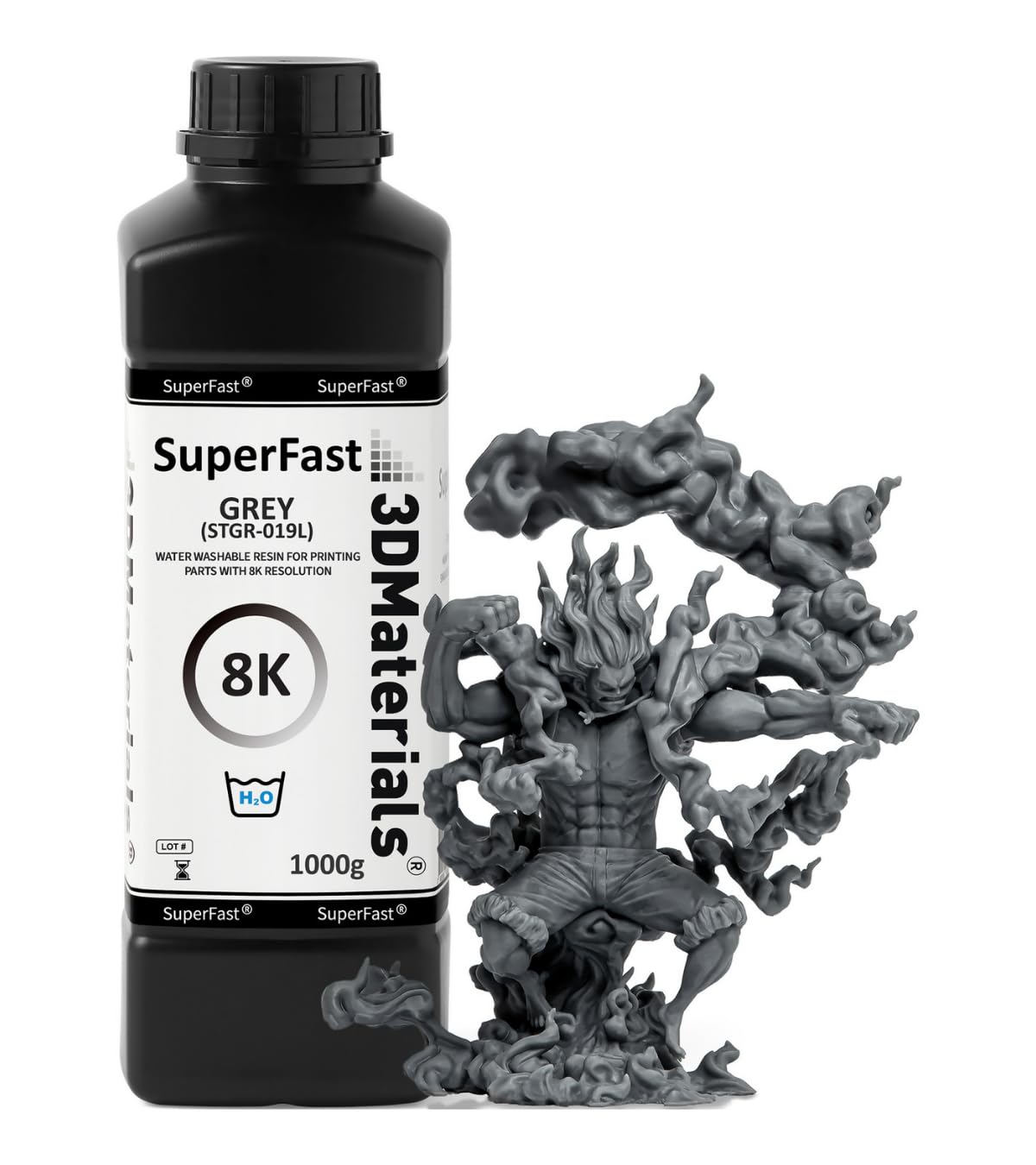 SuperFast 8K Resina per stampante 3D lavabile con acqua, stampa 50um in 0,5 sec, Prodotta in Corea da 3DMaterials (1000g, Grigio)