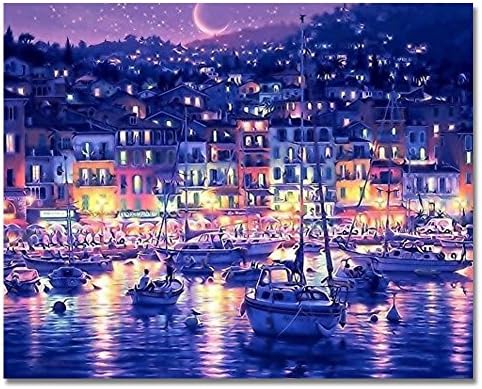 LIUDAO DIY Oil Painting, Paint by Number Kits - Purple Night View 16x20 Inch Without Frame