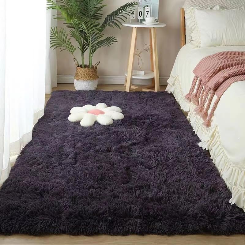Super Soft Shaggy Living Room Area Rugs, Luxury High Pile Fluffy Modern Durable Thick Bedroom Rug, Washable Plush Carpet for Hallway Kids Room,Grey Purple,160×230cm