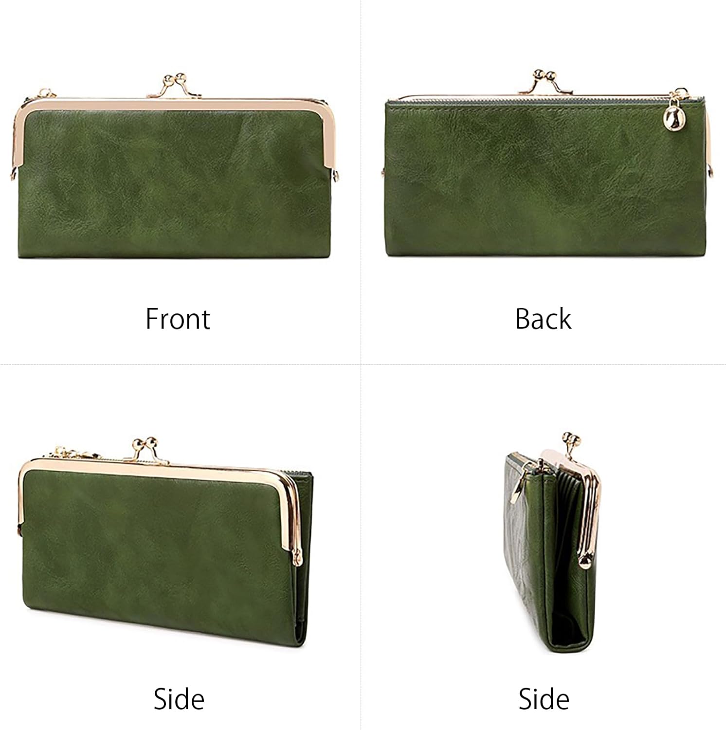 Vintage Women Long Wallets Bifold Ladies Purse Clutch with Kiss Lock and Zip Coin Pocket | Long, Bifold, Kiss Lock, Zip Coin Pocket - Image 3