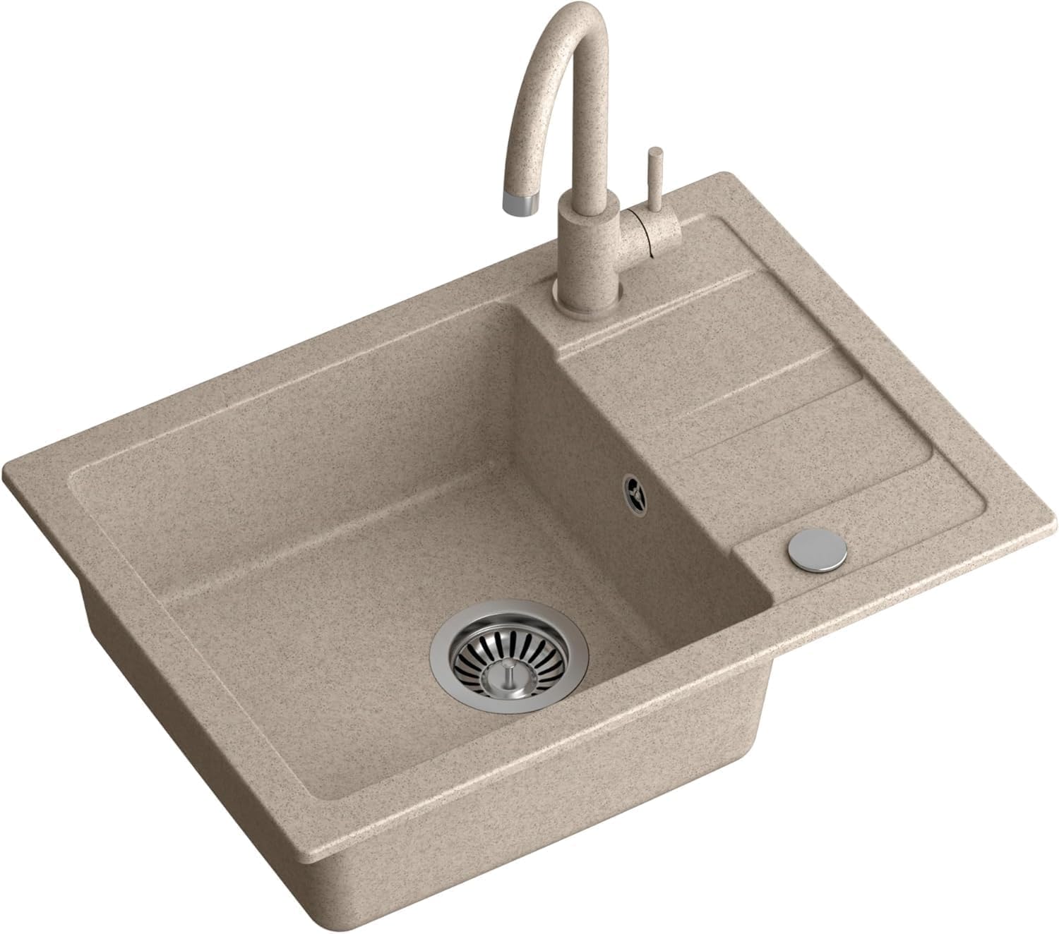 QUADRON Lavello da cucina in granito | Dimensioni 62 x 44 x 17,5 cm Beige | Lavello GO SMART in granito Lavello a vasca singola | Lavello da incasso con rubinetto da cucina