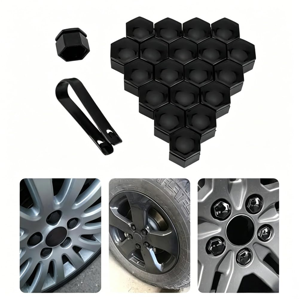 20 Pezzi Copridadi Ruota per Nissan Qashqai, Copri Dado Esagonale per Pneumatici Tappi Protettivi Bulloni e Dadi Ruota,Black-21mm